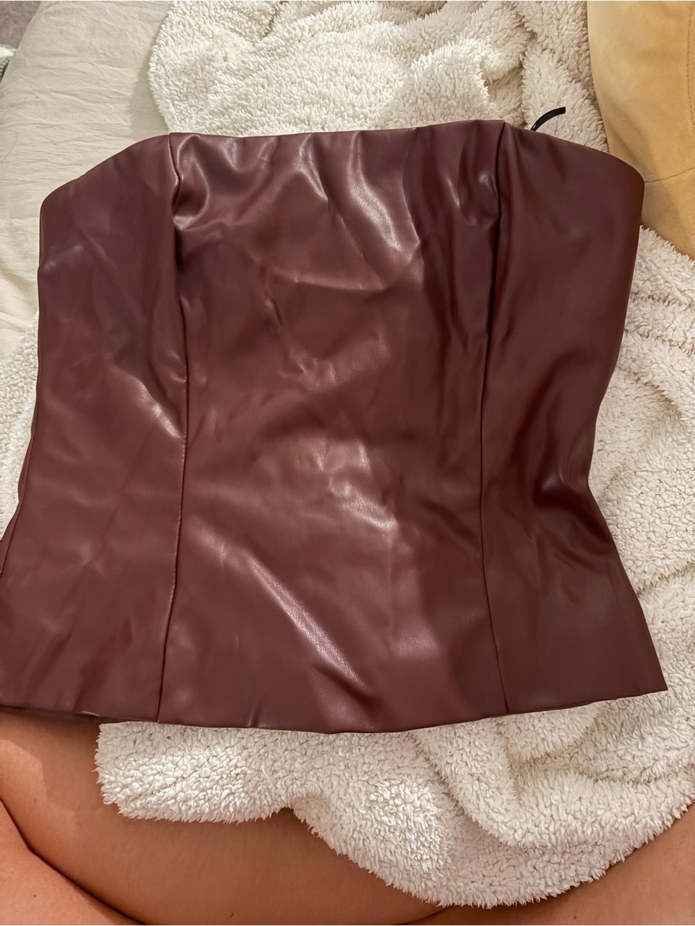 Princess Polly Faux Leather Strapless Crop Top in Burgundy